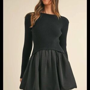 Black Ribbed Long Sleeve Dress